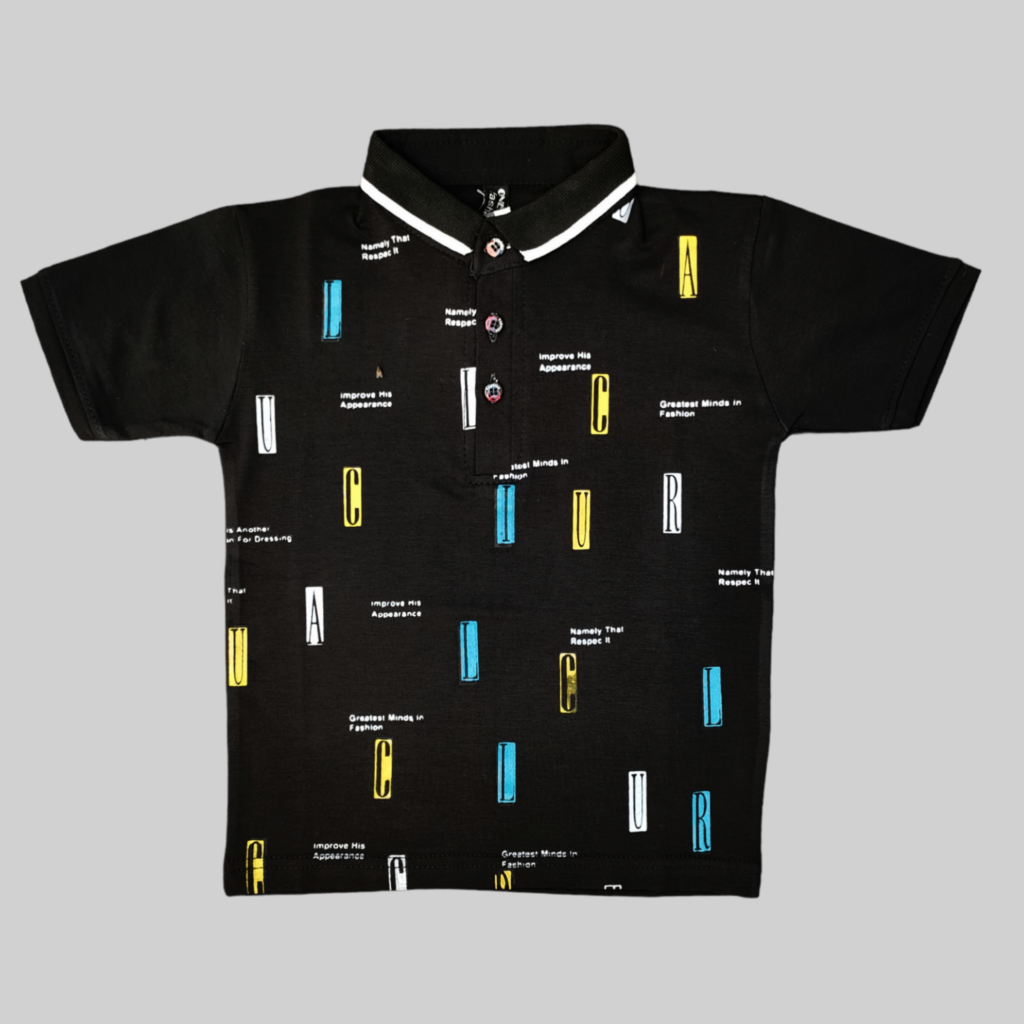 One + Black White Collar T-Shirt 6254