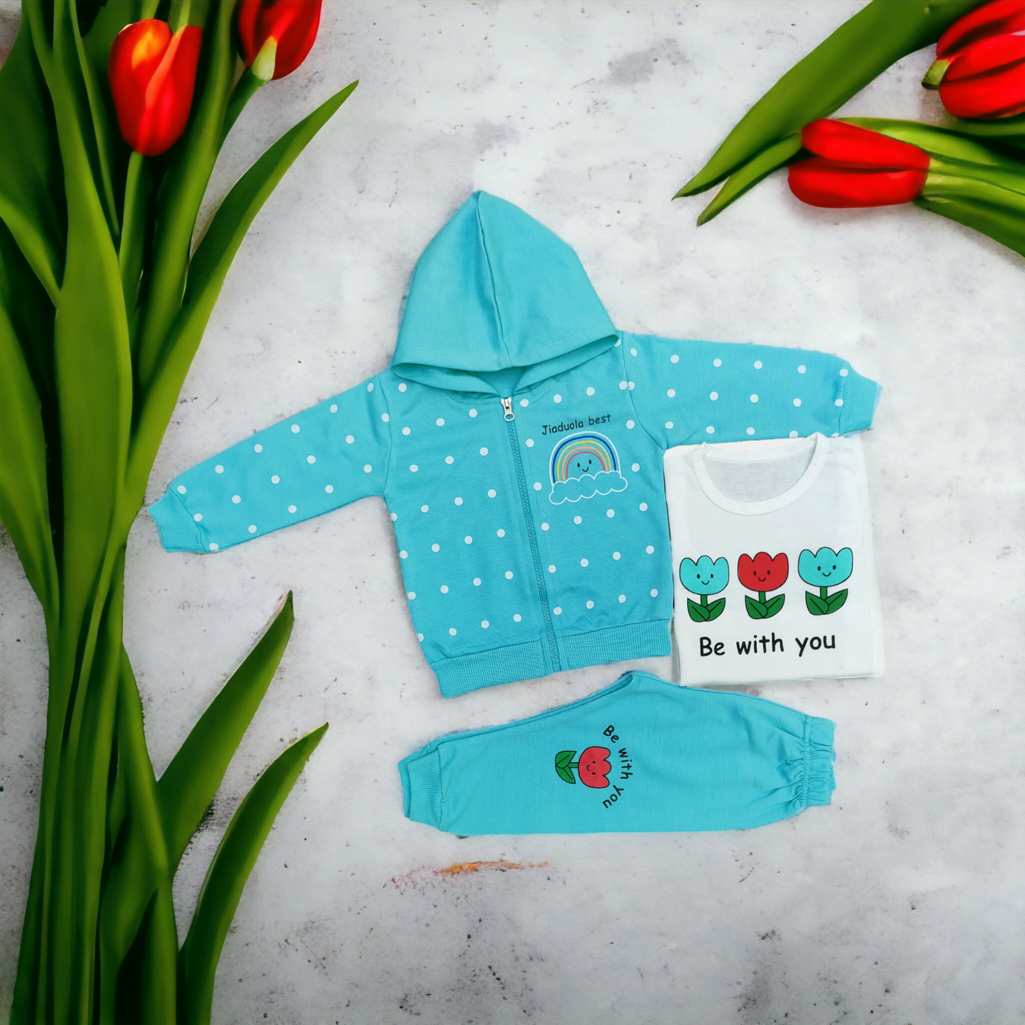 Be With You Sky Blue Zipper Hood Winter Pair 2653