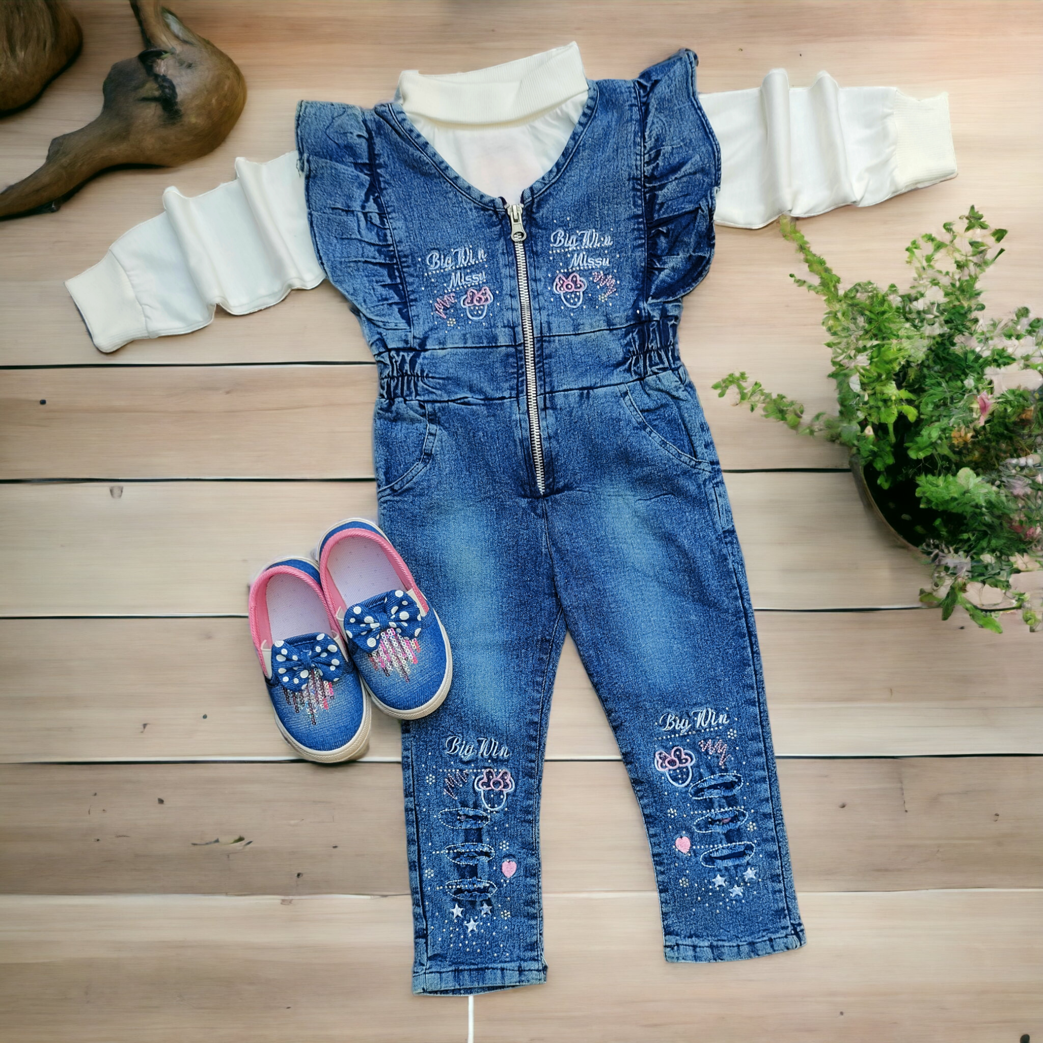 Blue Denim Jumpsuit & Black Highneck 2661