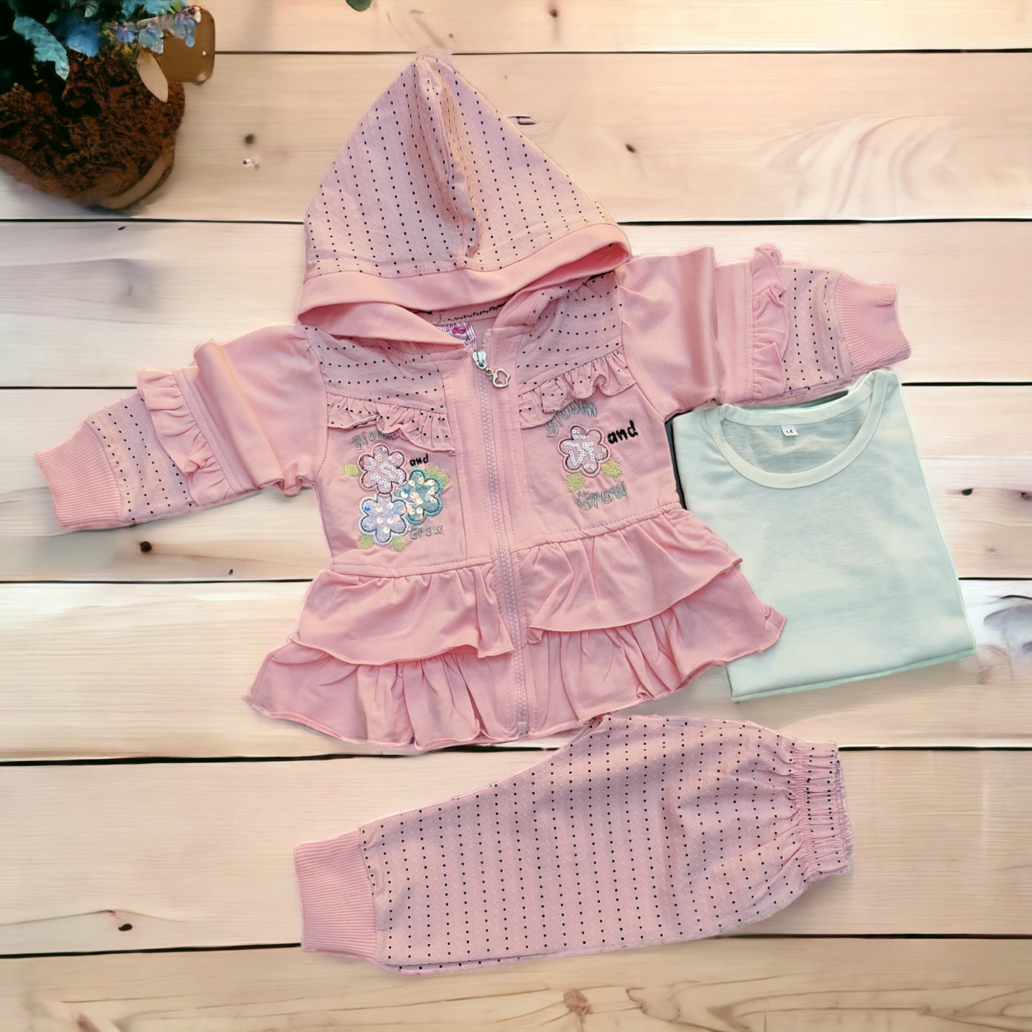 Bloom & Grow 3 Pcs Pink Hood Winter Pair 2665