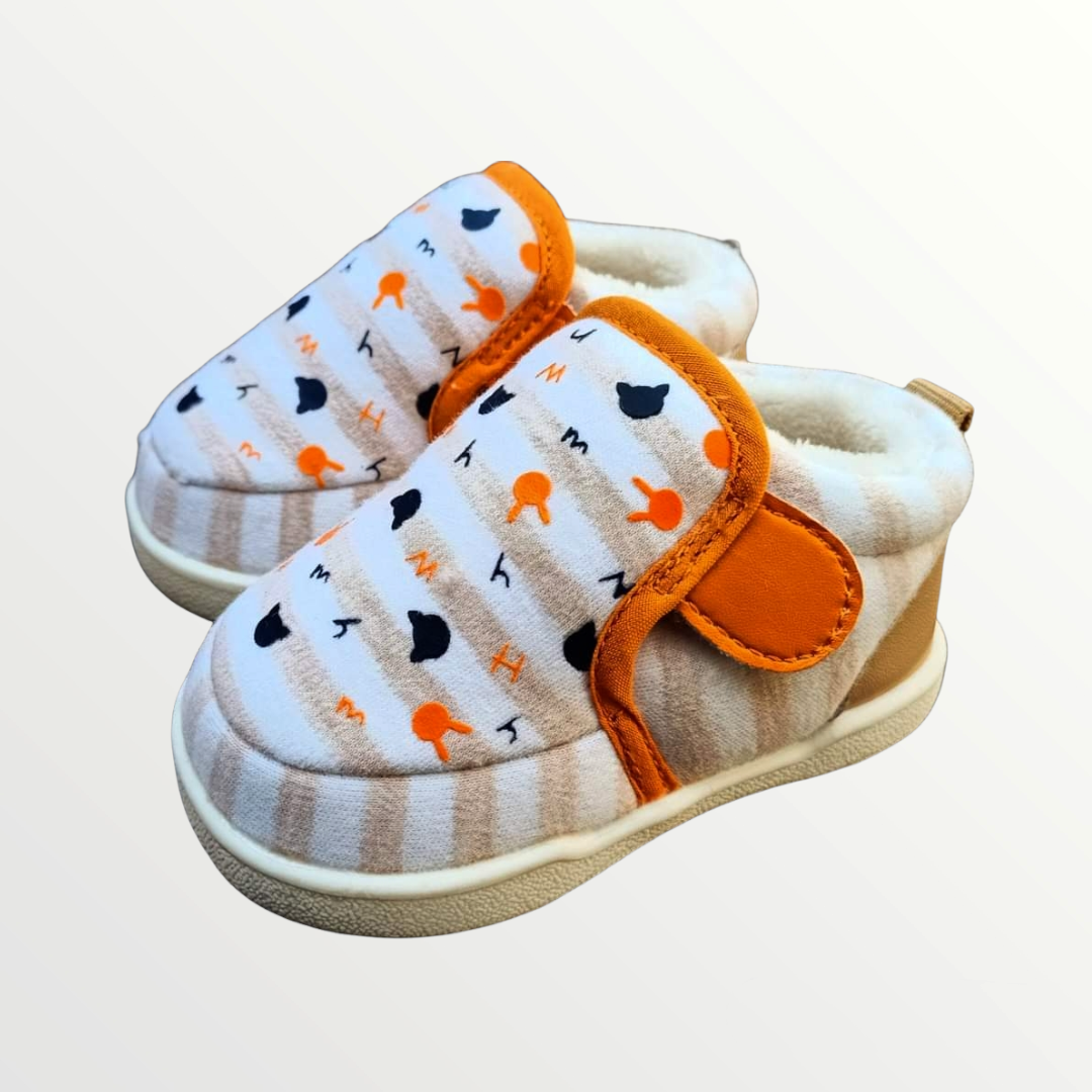 Beige White Strip Winter Shoes 1023