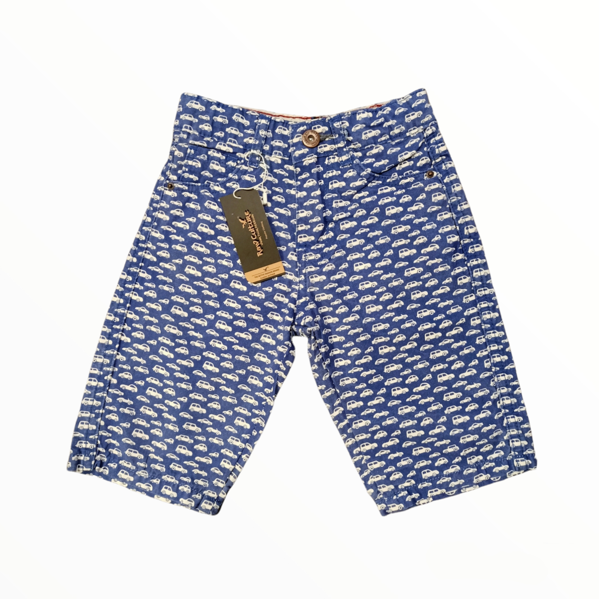 White Cars Printed Blue Cotton Quarter 9002