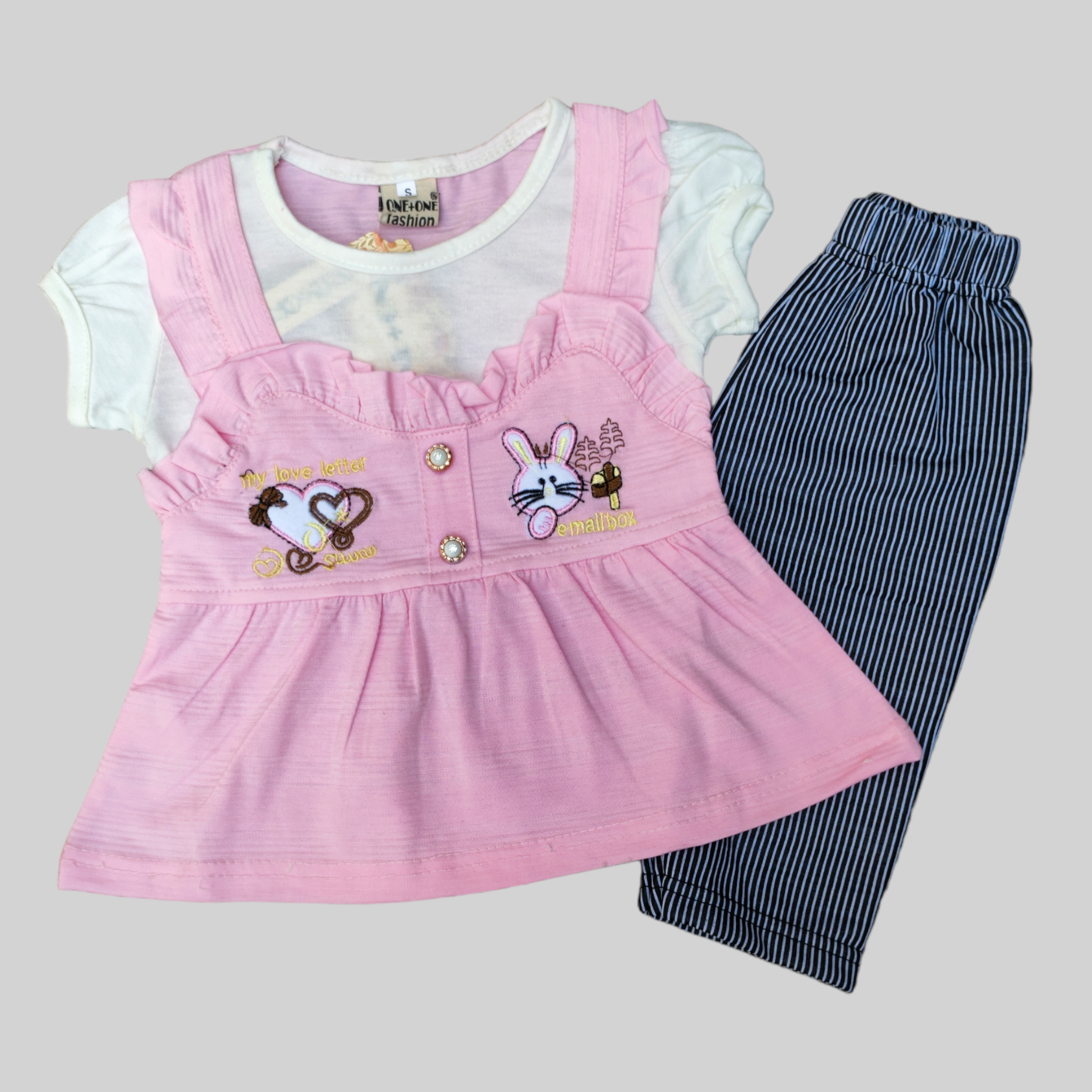 One + Rabbit Pink Frock & Trouser 5184
